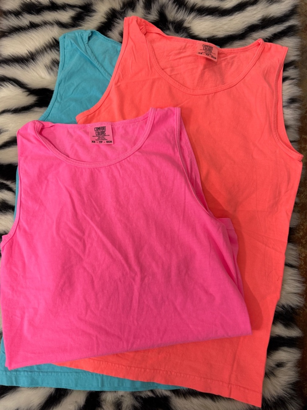 Comfort Colors Neon Tank Trio - Hot Pink, Coral, Teal sz XS NEW